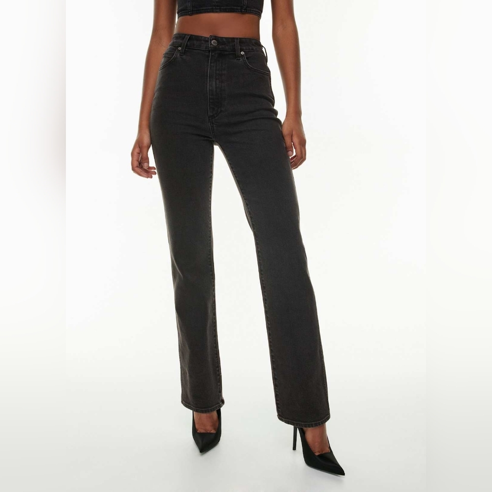 Denim Forum High-Rise Straight-Leg Jeans in Washed Black